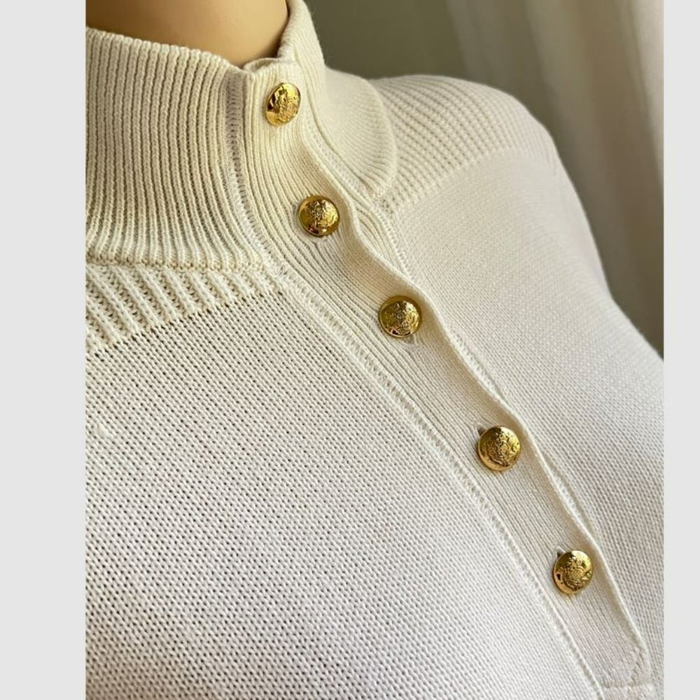 Ralph Lauren Lauren Jeans Co Cream & Navy Military Patch Pullover Sweater Large - Picture 3 of 11